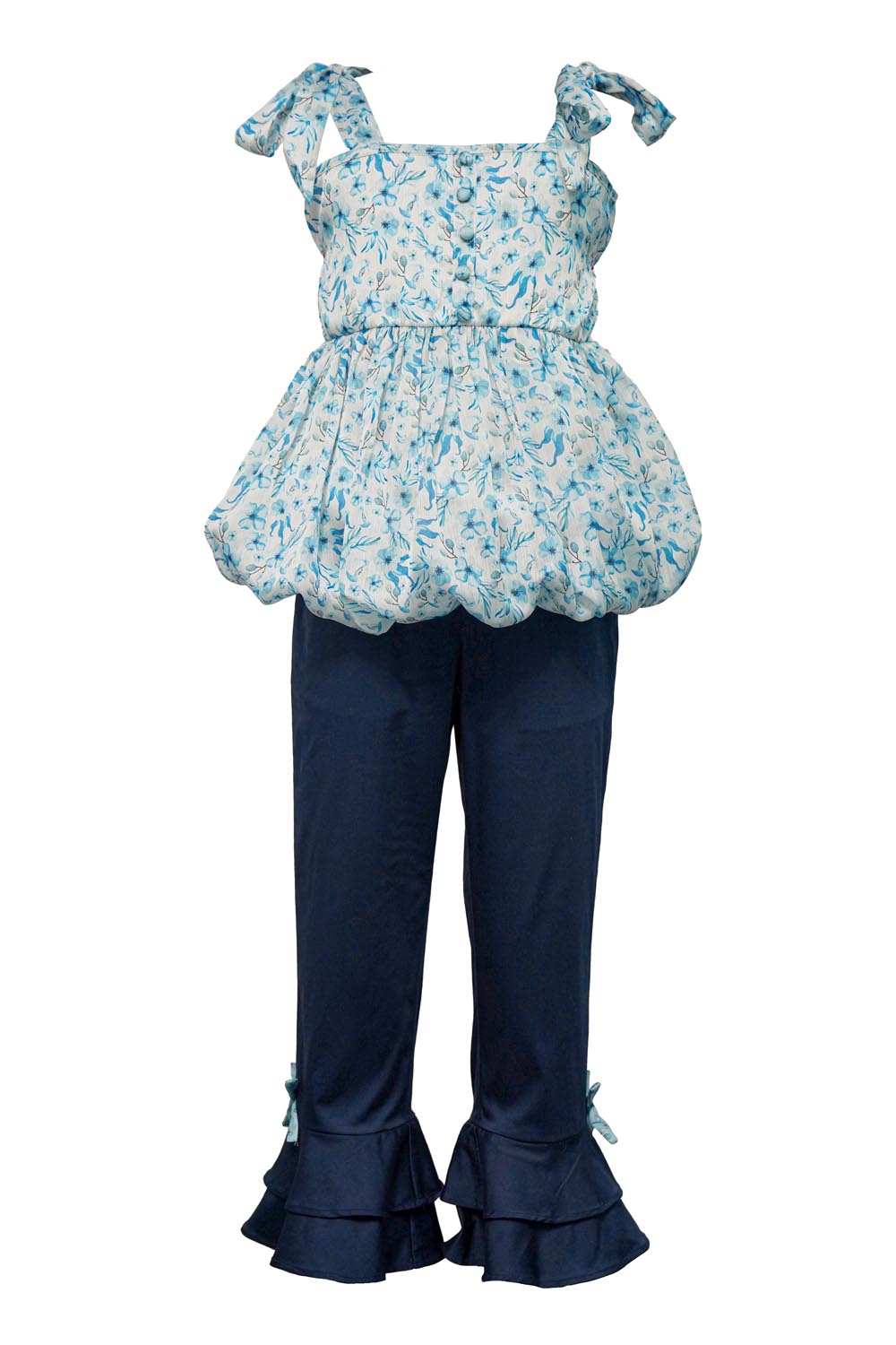 Ana Shoulder Tie Up Balloon Top Ana Blue Flared Trouser