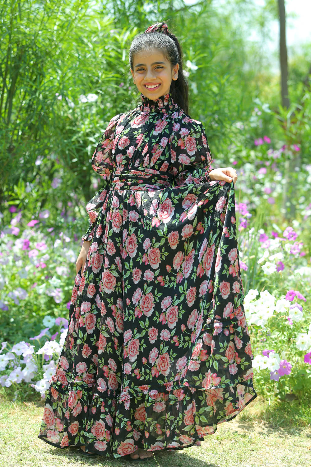 Runway Rose Long Shirred Dress